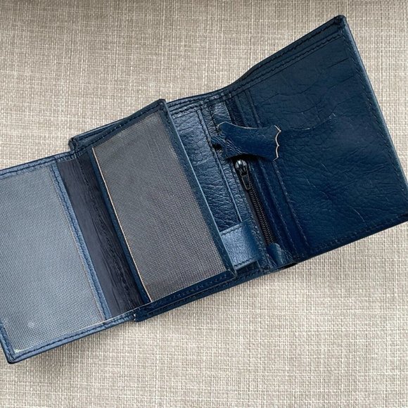Genuine Blue Leather Wallet Multi Card Holder Handmade Bifold Men Wallet Purse - Picture 3 of 12
